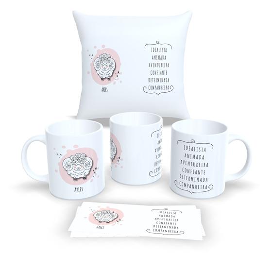 Imagem de Kit Com Almofada 30x30cm e Caneca de Porcelana Signos Áries