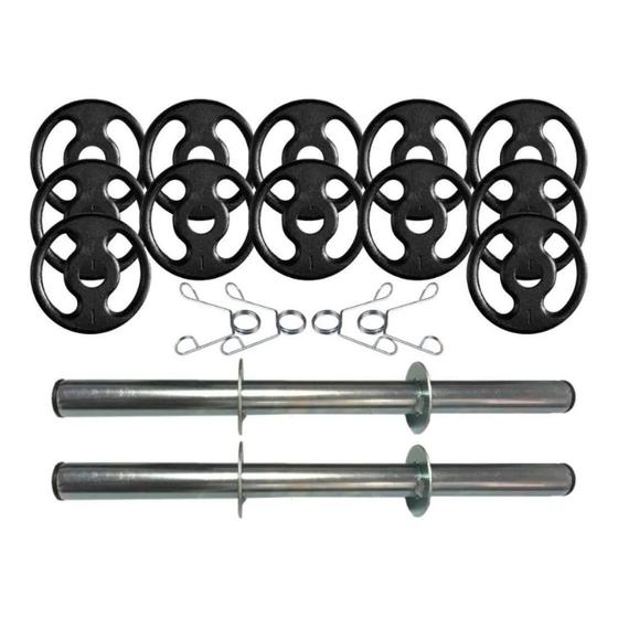 Kit com Barras de Halteres e Anilhas de Ferro - 18 Peças Menor preço em Kit com Barras de Halteres e Anilhas de Ferro - 18 Peças