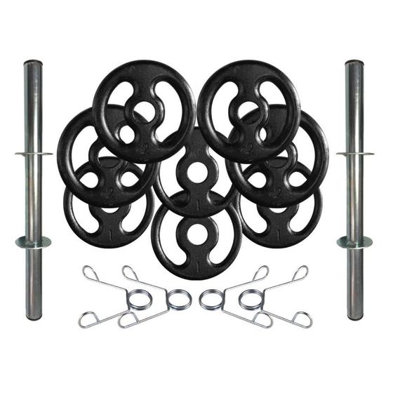 Kit com Barras de Halteres e Anilhas de Ferro Fundido - 12 Kg - 2M Menor preço em Kit com Barras de Halteres e Anilhas de Ferro Fundido - 12 Kg - 2M