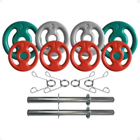 Imagem de Kit com Barras de Halteres e Anilhas Emborrachadas - 14 Kg