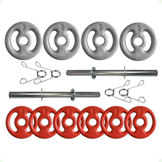 Imagem de Kit com Barras de Halteres e Anilhas Emborrachadas - 16 Peças