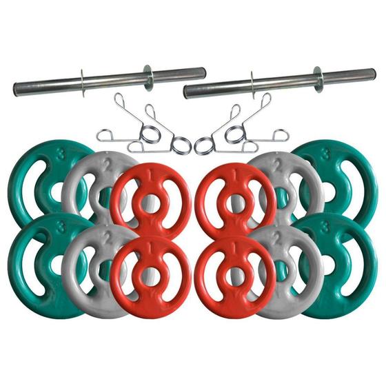Imagem de Kit com Barras de Halteres e Anilhas Emborrachadas - 24 Kg