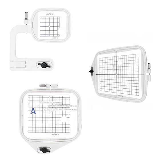 Imagem de Kit com Bastidores A, B, C para  JANOME MC350e - MC370e - ELNA 8300 - BERNINA deco.