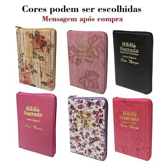 Imagem de Kit com Bíblia Letra Gigante Zíper  com Harpa  VARIADA 14x21cm 