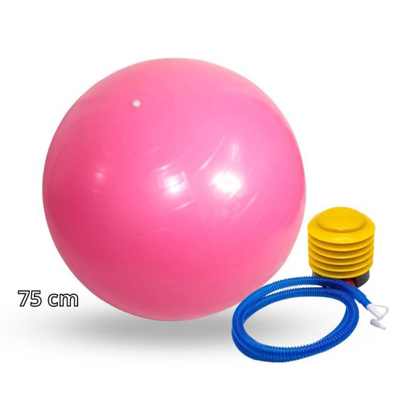 Imagem de Kit com bola de pilates rosa 75cm + bomba de ar manual