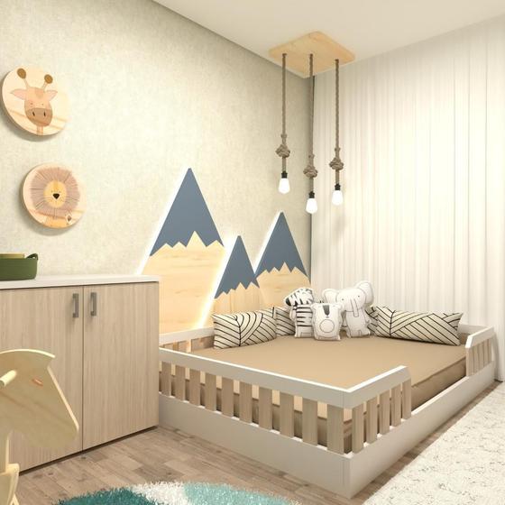 Imagem de Kit com Cama Casal e Armário Baixo Montessoriano Yescasa Branco/Geneve