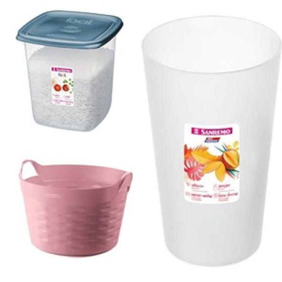 Imagem de Kit com Cesta +2 copos +1 pote 750ml plástico Sanremo Rosa