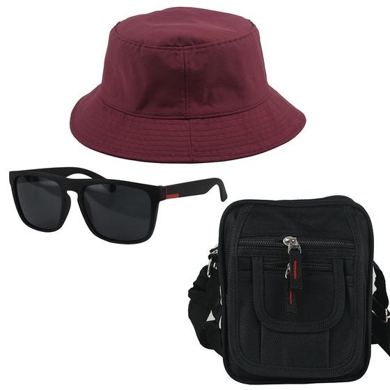 Imagem de Kit Com Chapéu Bucket, Bolsa Pochete Shoulder bag mini E Oculos De Sol