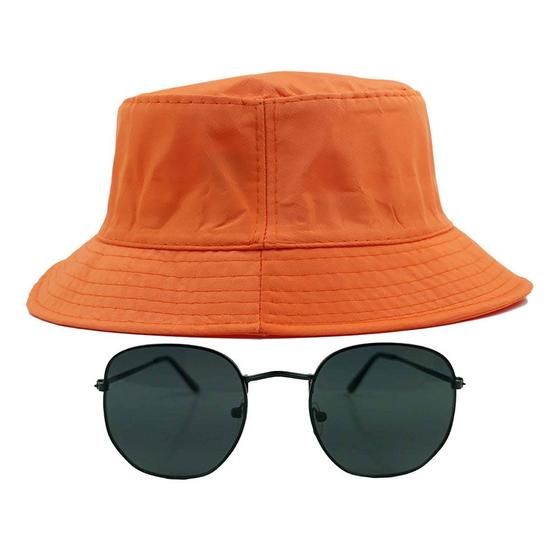 Imagem de Kit Com Chapéu Bucket Óculos de Sol Hexagonal Com Armação De Metal Pequeno Com Proteção Uv400 Estiloso Casual Foto MD-29
