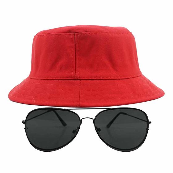 Imagem de Kit Com Chapéu Bucket, Óculos de Sol Piloto Com Proteção Uv400 MD-19