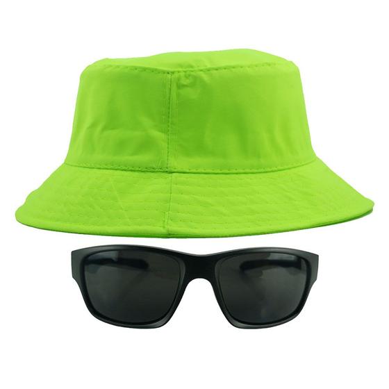 Imagem de Kit Com Chapéu Bucket, Óculos de Sol Retangular Com Proteção Uv400 Masculino Armação Fosca Esportivo Espelhado MD-38