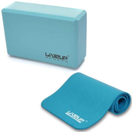 Imagem de Kit com Colchonete + Bloco de Apoio para Yoga / Pilates em Eva Azul Liveup  Liveup Sports 