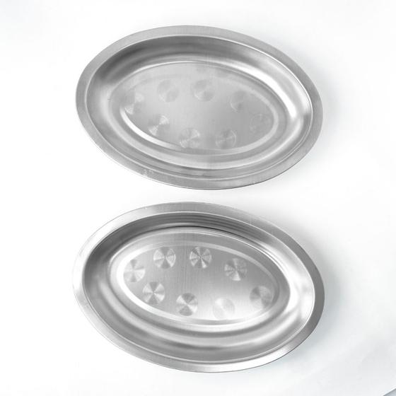 Imagem de Kit com conjunto de 3 Bandejas oval 21 cm aço inox utensílio de cozinha