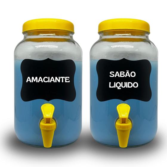 Imagem de Kit com dois recipientes de vidro capacidade de 3 litros na cor branca para lavanderia