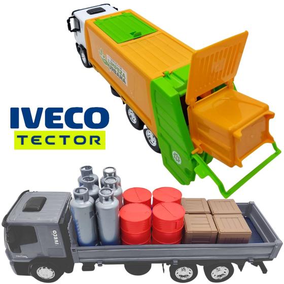 Imagem de Kit Com Dois Veículos De Brinquedo Iveco Tector - Caminhão Do Lixo + Caminhão Expresso