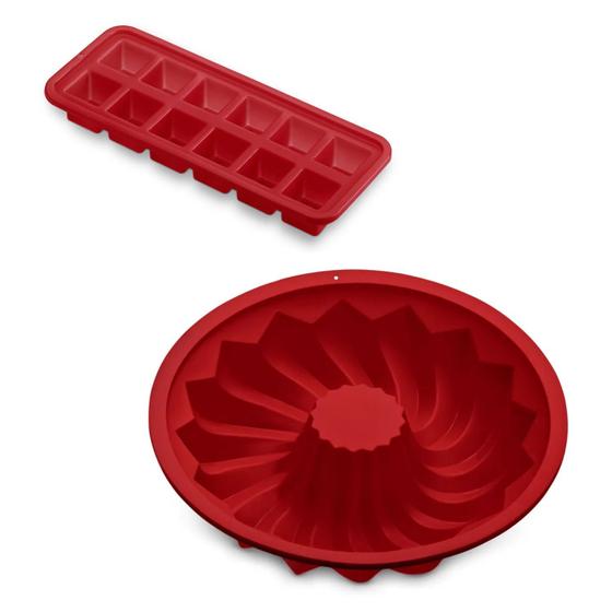 Imagem de Kit com Duas Formas de Silicones Multiuso Antiaderente Gelo 12 Cubos e Vazada Fácil De Limpar