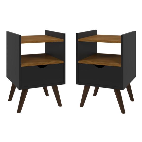 Imagem de Kit Com Duas Mesas De Cabeceira Retrô Pés Palito Com Nicho e 1 Gaveta -Classic Decor- Cores Diversas - Lojas G2