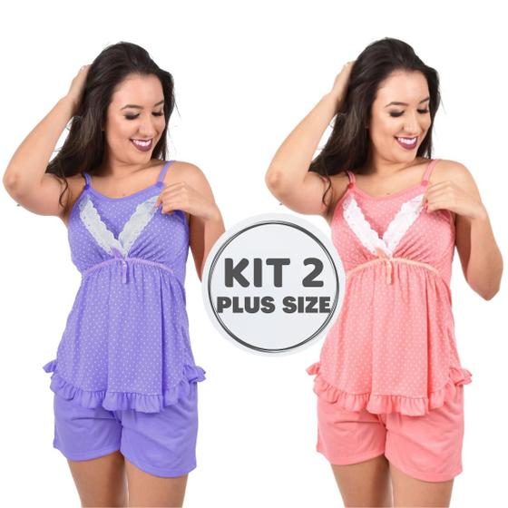 Imagem de Kit Com Duas Unidades - Pijama Amamentação Plus Size Abertura Nos Seios