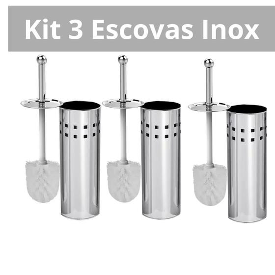 Imagem de Kit Com Escova Sanitaria Inox Limpeza Banheiro com suporte