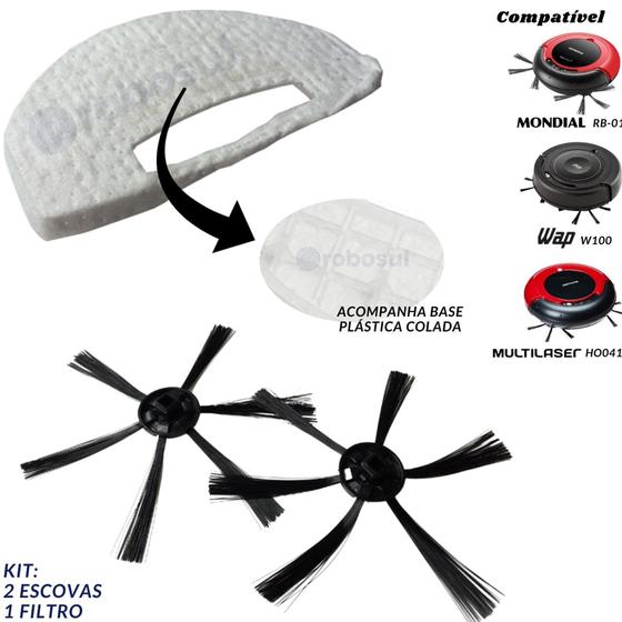 Imagem de Kit com Escovas e Filtro Para Robô Aspirador Mondial RB01