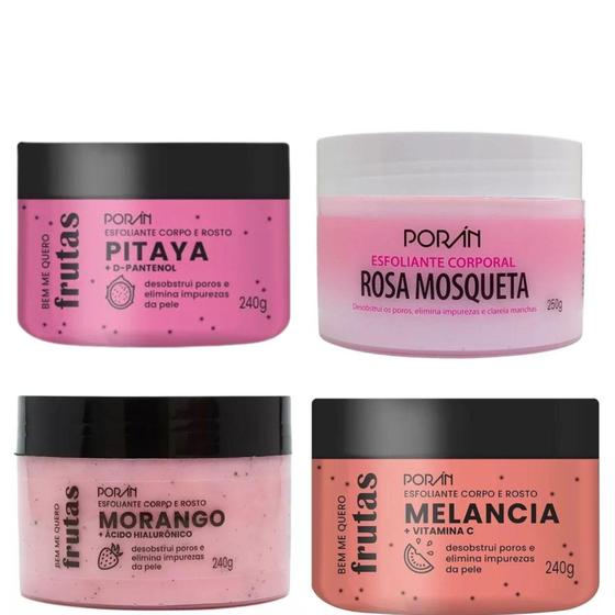 Imagem de Kit Com Esfoliante De Melância, Pitaya, Rosa Mosqueta e Morango - Poran