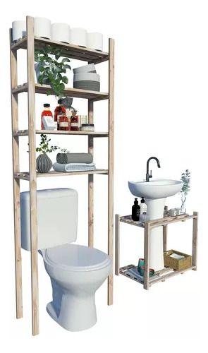 Imagem de Kit Com Gabinete+Estante Vertical Com Encaixe de Pia e Vaso
