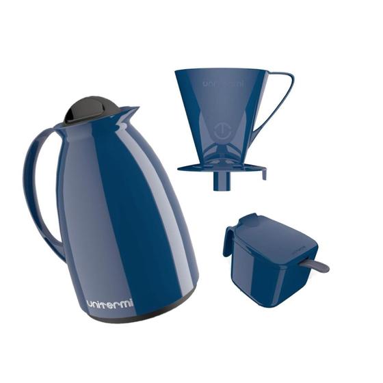 Imagem de Kit com Garrafa Térmica Café Chá Prático Unitermi Azul