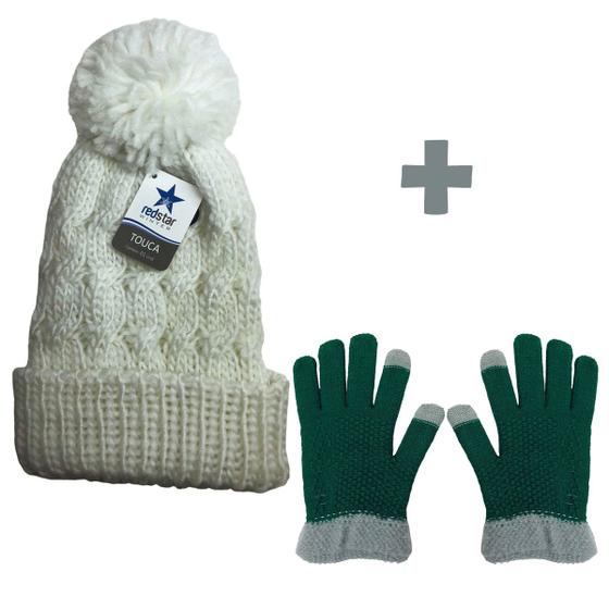 Imagem de Kit Com Luva De Frio Quentinha Touch Screen E Touca Inverno Tricôt Elegante