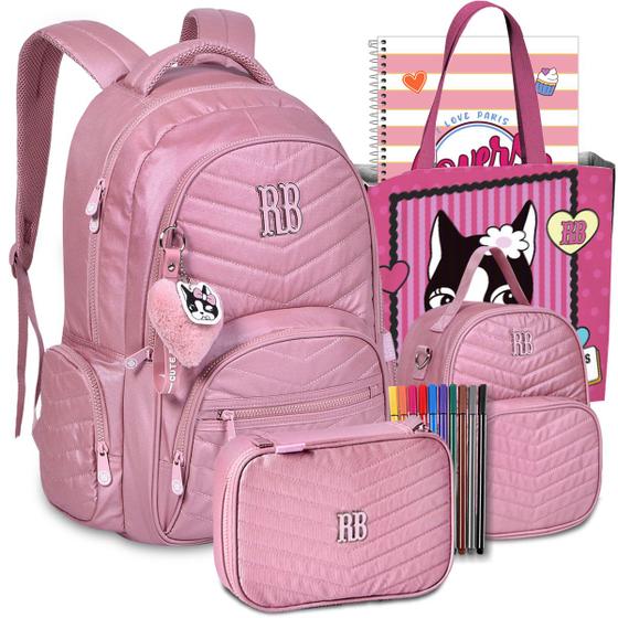 Imagem de Kit com Mochila Lancheira Estojo RB Rebecca Bonbon Escolar Feminina