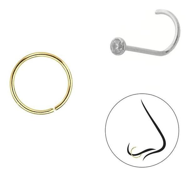 Imagem de Kit Com Piercing De Prata E Ouro 18K Nariz Nar10