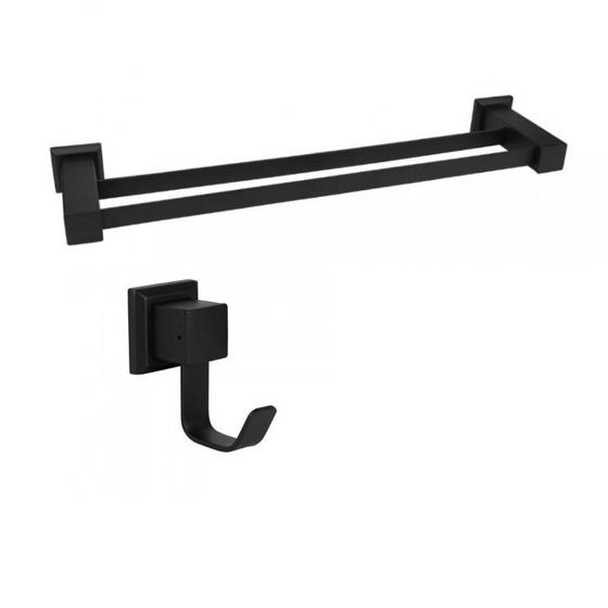 Imagem de Kit com Porta Toalha de Banho Duplo 62cm e 1 Cabide Ducon Metais