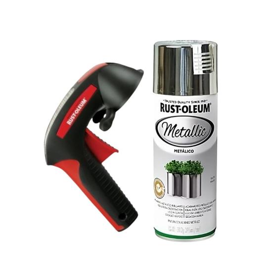 Imagem de Kit com rust-oleum spray metalico prata + rust oleum aplicador comfort grip