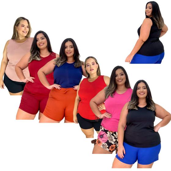 Imagem de Kit Com TRÊS Regatas Femininas Plus Size Até o 60  De Malha Lisa