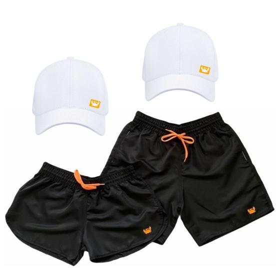 Imagem de Kit Combinando Casal Short Moda Praia Bermuda Boné Aba Curva Namorado