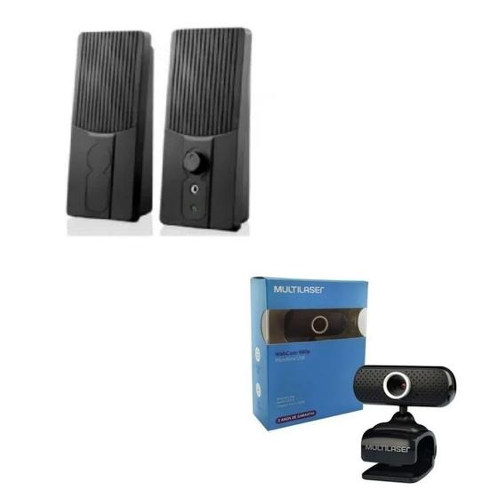Imagem de Kit  combo  Camera Webcam modelo WC051 e caixa de som para computador PC modelo SP044 Multilaser