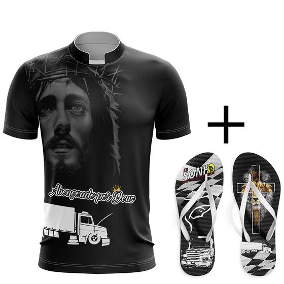 Imagem de Kit Combo Camisa Caminhão Abençoado Por Deus + Chinelo Chofe