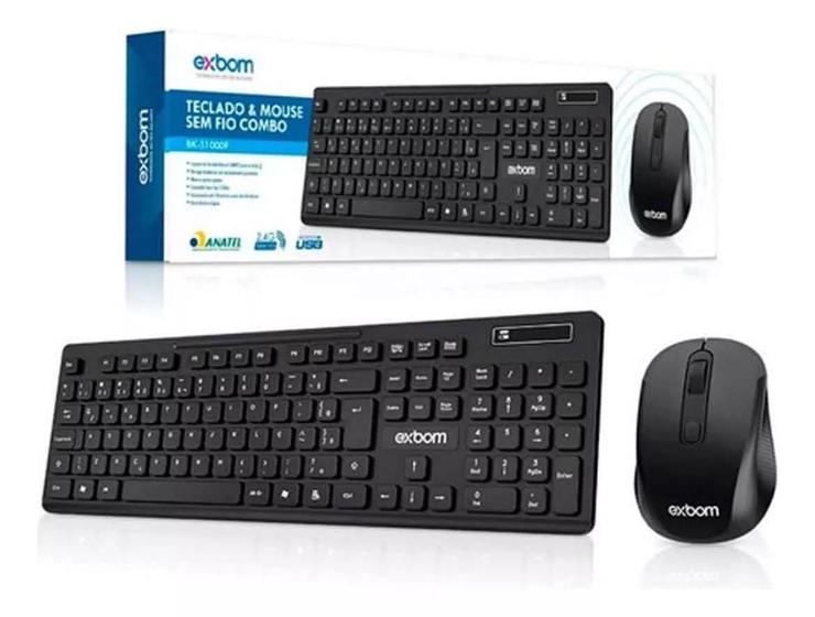 Imagem de Kit Combo De Teclado E Mouse Sem Fio Exbom Bk-s1000f Pt/br