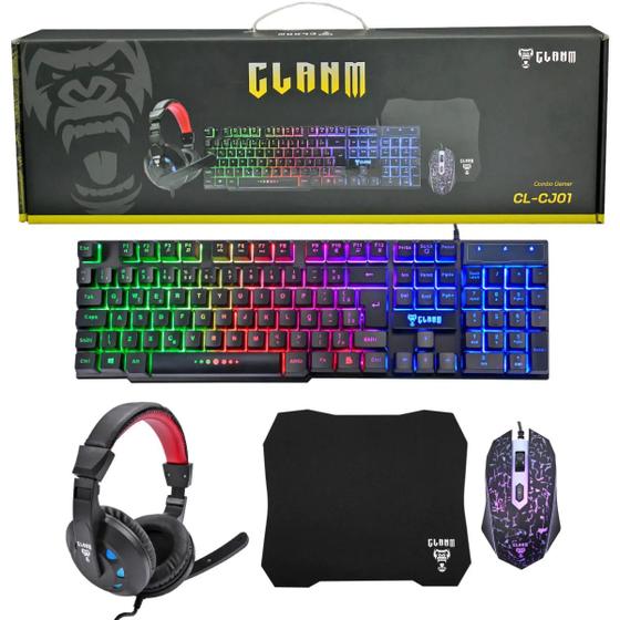 Imagem de Kit Combo Gamer Teclado Abnt2 Mouse Headset Stereo Mousepad Cj01