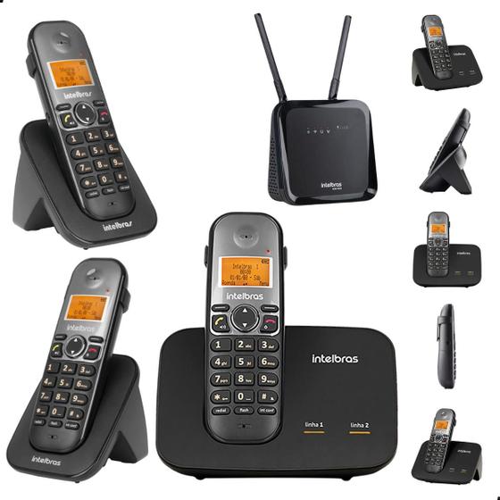 Imagem de Kit Combo Mini Central PABX Telefone Sem Fio TS 5150 com 2 Ramal Intelbras Com 1 Entrada Para Chip 4g Celular e 1 Entrada para linha Fixa