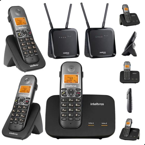 Imagem de Kit Combo Mini Central PABX Telefone Sem Fio TS 5150 com 2 Ramal Intelbras Com Entrada Para 2 Chips 4g Celular Dual Sim Chip