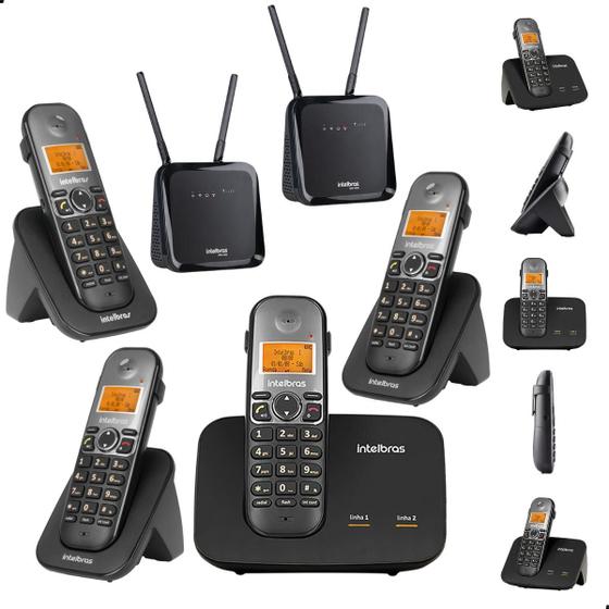 Imagem de Kit Combo Mini Central PABX Telefone Sem Fio TS 5150 com 3 Ramal Intelbras Com Entrada Para 2 Chips 4g Celular Dual Sim Chip