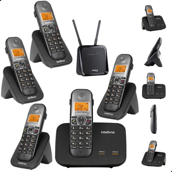 Imagem de Kit Combo Mini Central PABX Telefone Sem Fio TS 5150 com 4 Ramal Intelbras Com 1 Entrada Para Chip 4g Celular e 1 Entrada para linha Fixa