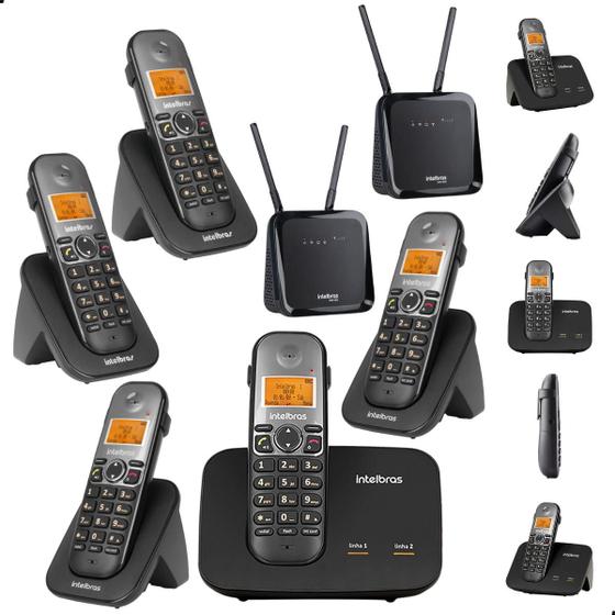 Imagem de Kit Combo Mini Central PABX Telefone Sem Fio TS 5150 com 4 Ramal Intelbras Com Entrada Para 2 Chips 4g Celular Dual Sim Chip