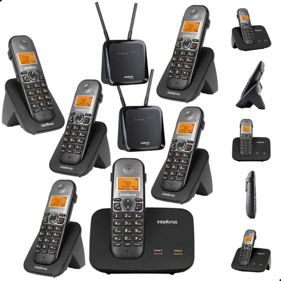 Imagem de Kit Combo Mini Central PABX Telefone Sem Fio TS 5150 com 5 Ramal Intelbras Com Entrada Para 2 Chips 4g Celular Dual Sim Chip