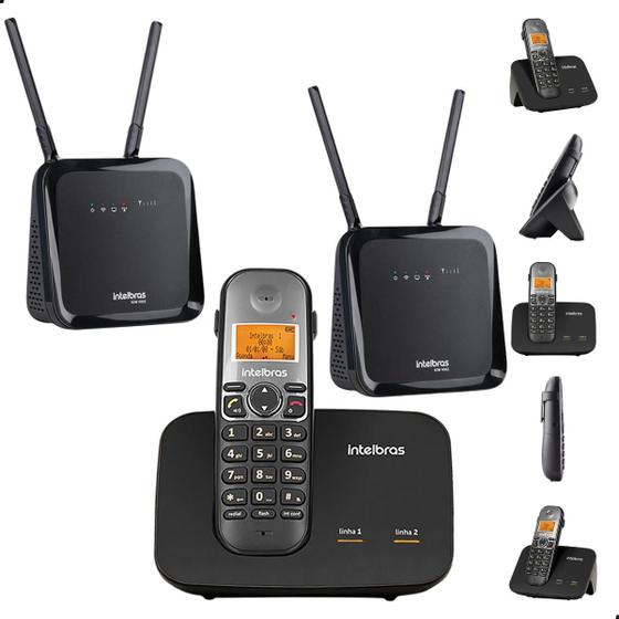 Imagem de Kit Combo Mini Central PABX Telefone Sem Fio TS 5150 Intelbras Com Entrada Para 2 Chips 4g Celular Dual Sim Chip