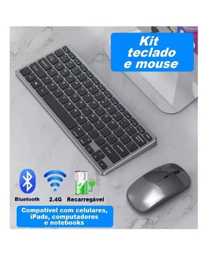 Imagem de KIT Combo Teclado e Mouse Sem Fio Bluetooth Recarregável Silencioso WIFI compatível Tablet notebook celular XTRAD HK8860
