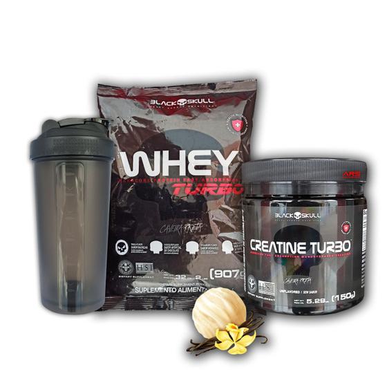 Imagem de Kit Combo Whey Turbo 907g + Creatina 150g + Coqueteleira - Black Skull