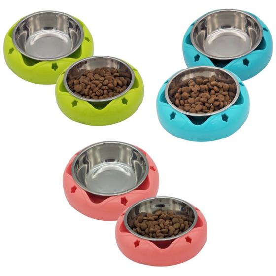 Imagem de Kit comedouro e bebedouro cães e gatos c/ tigela inox star