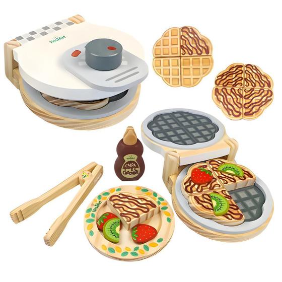 Imagem de Kit Comidinha Brinquedo Educativo Madeira Máquina De Waffles