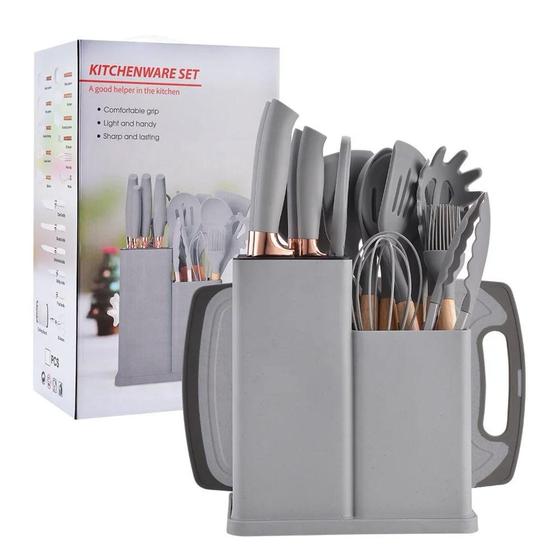 Kit Completo 19 Peças Jogo de Utensílios Silicone Completo Resistente ao Calor - kit Utensilios Imagem de Kit Completo 19 Peças Jogo de Utensílios Silicone Completo Resistente ao Calor